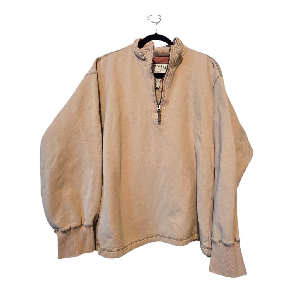 ORVIS 1/4 Quarter Zip Sweatshirt Mens XL Tan Heavy Mineral Wash Outdoor Cotton
